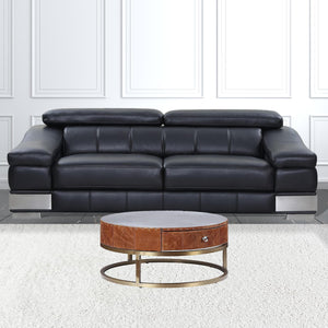 Homeroots 32" Cocoa And Silver Aluminum Round Coffee Table With Drawer   490545