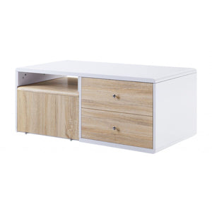 Homeroots 47" White And Natural Coffee Table With Four Drawers   490549