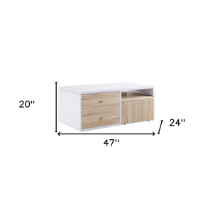 Homeroots 47" White And Natural Coffee Table With Four Drawers   490549