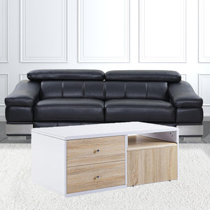Homeroots 47" White And Natural Coffee Table With Four Drawers   490549