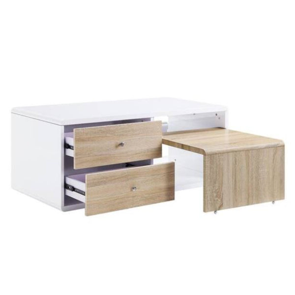 Homeroots 47" White And Natural Coffee Table With Four Drawers   490549