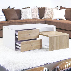 Homeroots 47" White And Natural Coffee Table With Four Drawers   490549