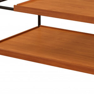 Homeroots 48" Black And Honey Oak Rectangular Coffee Table With Shelf   490551