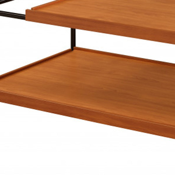 Homeroots 48" Black And Honey Oak Rectangular Coffee Table With Shelf   490551