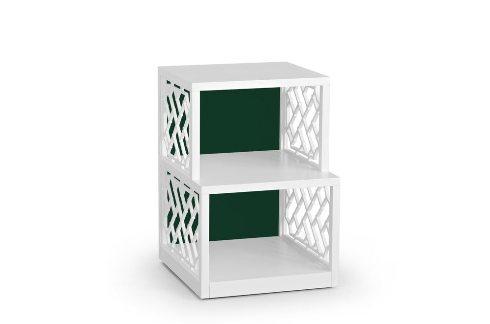 Wildwood Chip Chippendale Side Shelf Table In Chantilly Lace With Green Back And Chrome Accents, 26"H Compact 490553