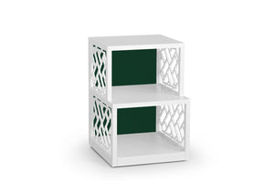 Wildwood Chip Chippendale Side Shelf Table In Chantilly Lace With Green Back And Chrome Accents, 26"H Compact 490553