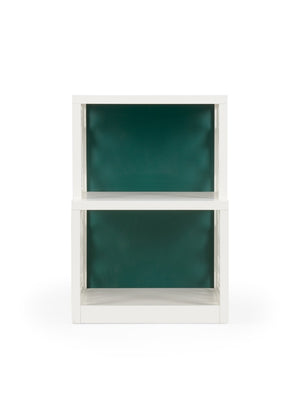 Wildwood Chip Chippendale Side Shelf Table In Chantilly Lace With Green Back And Chrome Accents, 26"H Compact 490553