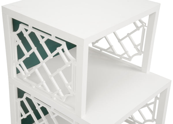 Wildwood Chip Chippendale Side Shelf Table In Chantilly Lace With Green Back And Chrome Accents, 26"H Compact 490553