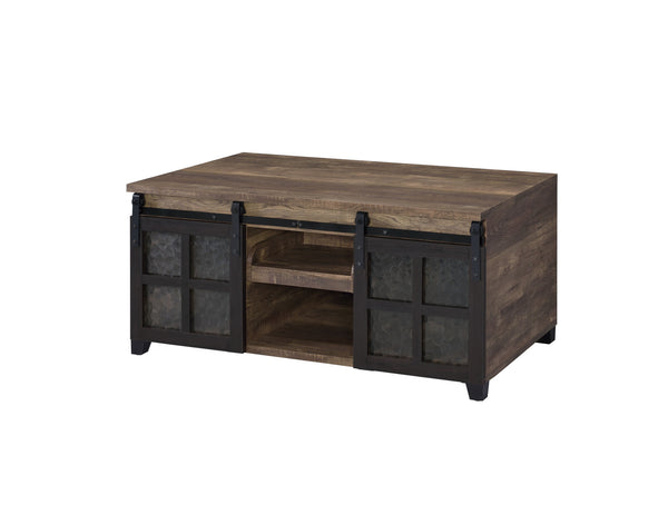 Homeroots 47" Black And Rustic Oak Manufactured Wood Rectangular Coffee Table With Shelf   490554