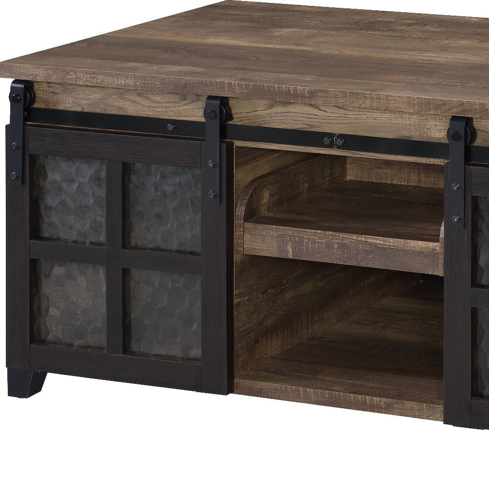 Homeroots 47" Black And Rustic Oak Manufactured Wood Rectangular Coffee Table With Shelf   490554