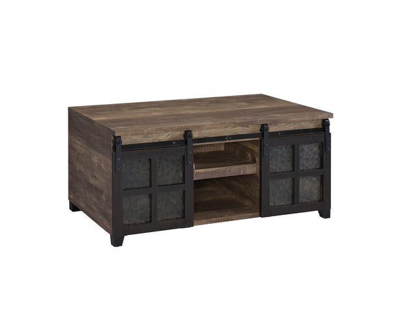 Homeroots 47" Black And Rustic Oak Manufactured Wood Rectangular Coffee Table With Shelf   490554
