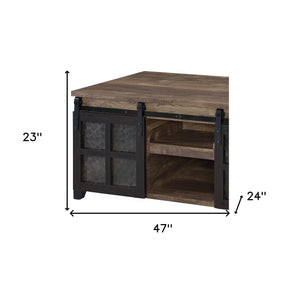 Homeroots 47" Black And Rustic Oak Manufactured Wood Rectangular Coffee Table With Shelf   490554