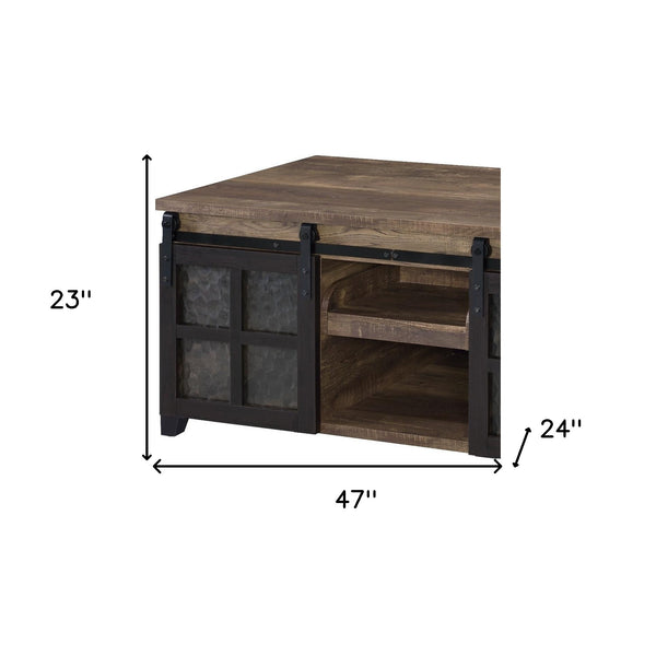 Homeroots 47" Black And Rustic Oak Manufactured Wood Rectangular Coffee Table With Shelf   490554