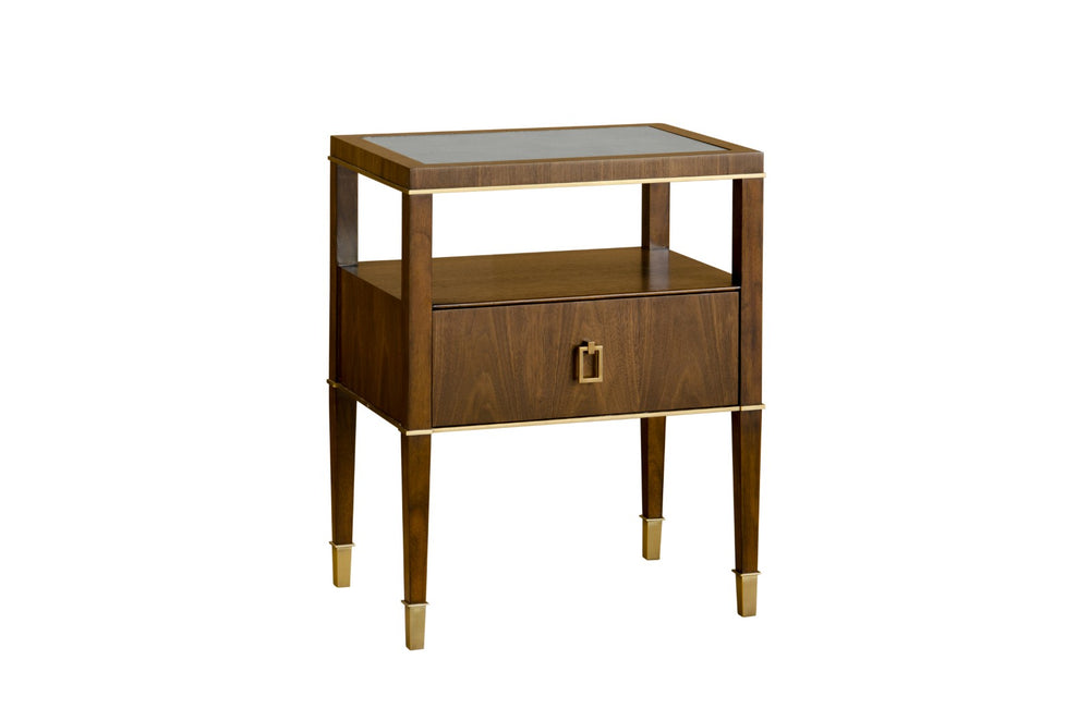 Wildwood Brady Walnut Bedside Table With Antiqued Mirrored Drawer, Compact Shelf Storage, Timeless Vintage Charm 490555