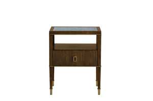 Wildwood Brady Walnut Bedside Table With Antiqued Mirrored Drawer, Compact Shelf Storage, Timeless Vintage Charm 490555