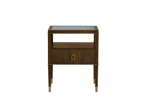 Wildwood Brady Walnut Bedside Table With Antiqued Mirrored Drawer, Compact Shelf Storage, Timeless Vintage Charm 490555