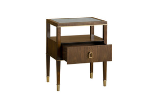 Wildwood Brady Walnut Bedside Table With Antiqued Mirrored Drawer, Compact Shelf Storage, Timeless Vintage Charm 490555