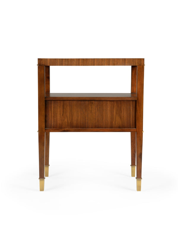 Wildwood Brady Walnut Bedside Table With Antiqued Mirrored Drawer, Compact Shelf Storage, Timeless Vintage Charm 490555