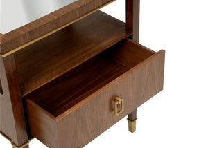 Wildwood Brady Walnut Bedside Table With Antiqued Mirrored Drawer, Compact Shelf Storage, Timeless Vintage Charm 490555
