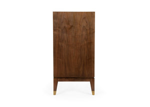 Wildwood Andros Black Walnut Cabinet With Checkerboard Veneer, Brass Accents, Antique Mirror & Tapered Legs 490561