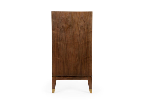 Wildwood Andros Black Walnut Cabinet With Checkerboard Veneer, Brass Accents, Antique Mirror & Tapered Legs 490561