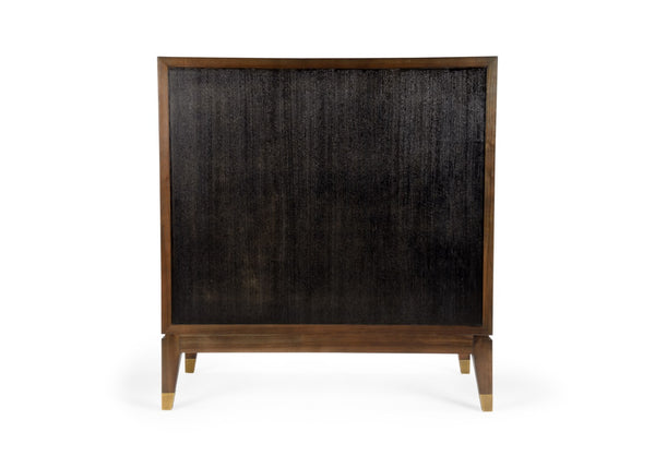 Wildwood Andros Black Walnut Cabinet With Checkerboard Veneer, Brass Accents, Antique Mirror & Tapered Legs 490561