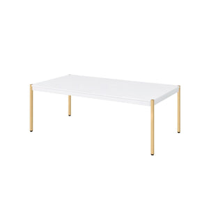 Homeroots 48" Gold And White Manufactured Wood And Metal Rectangular Coffee Table   490561