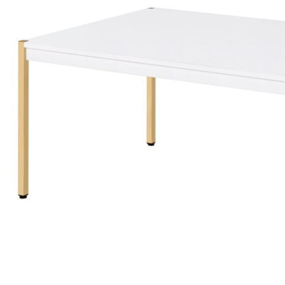 Homeroots 48" Gold And White Manufactured Wood And Metal Rectangular Coffee Table   490561