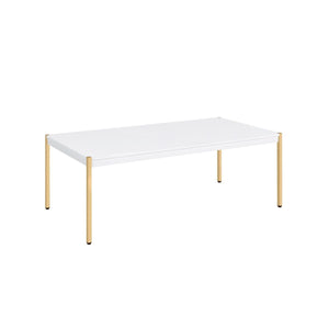 Homeroots 48" Gold And White Manufactured Wood And Metal Rectangular Coffee Table   490561
