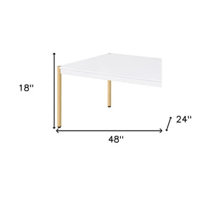 Homeroots 48" Gold And White Manufactured Wood And Metal Rectangular Coffee Table   490561