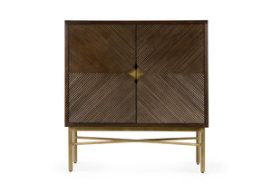 Wildwood Samana Black Walnut Accent Cabinet With Brass Base – Compact 2-Door Acacia Storage For Modern Homes 490562