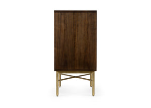 Wildwood Samana Black Walnut Accent Cabinet With Brass Base – Compact 2-Door Acacia Storage For Modern Homes 490562