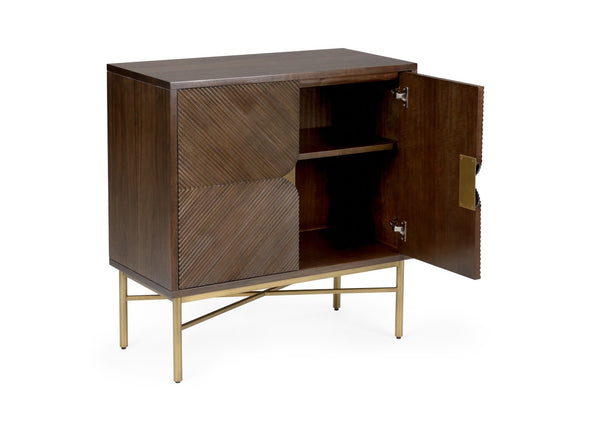 Wildwood Samana Black Walnut Accent Cabinet With Brass Base – Compact 2-Door Acacia Storage For Modern Homes 490562