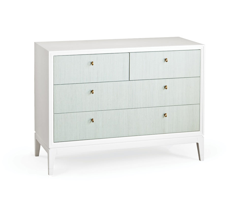 Wildwood Bimini Coastal Abaca Cabinet With 4 Light Aqua Drawers, White Frame & Brass Pulls For Entryway Style 490563