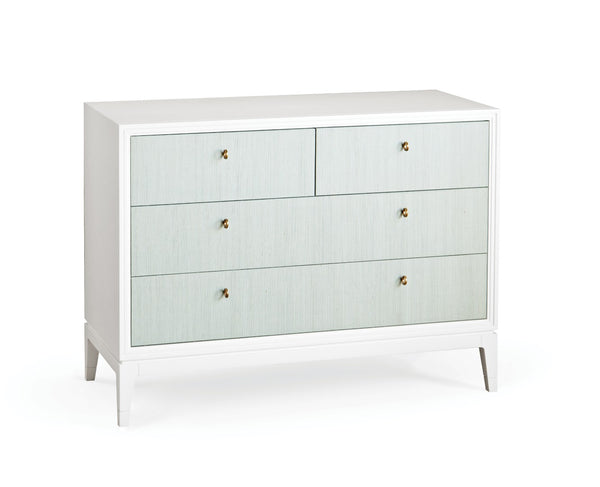 Wildwood Bimini Coastal Abaca Cabinet With 4 Light Aqua Drawers, White Frame & Brass Pulls For Entryway Style 490563