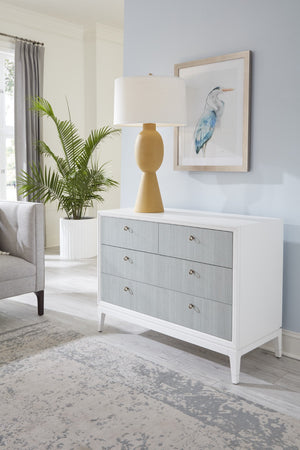 Wildwood Bimini Coastal Abaca Cabinet With 4 Light Aqua Drawers, White Frame & Brass Pulls For Entryway Style 490563