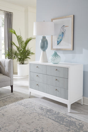 Wildwood Bimini Coastal Abaca Cabinet With 4 Light Aqua Drawers, White Frame & Brass Pulls For Entryway Style 490563
