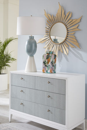 Wildwood Bimini Coastal Abaca Cabinet With 4 Light Aqua Drawers, White Frame & Brass Pulls For Entryway Style 490563