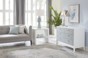 Wildwood Bimini Coastal Abaca Cabinet With 4 Light Aqua Drawers, White Frame & Brass Pulls For Entryway Style 490563