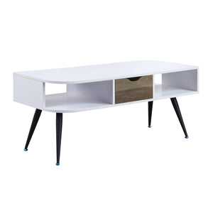 Homeroots 44" Black And White Melamine Veneer And Metal Rectangular Coffee Table With Drawer And Shelf   490563