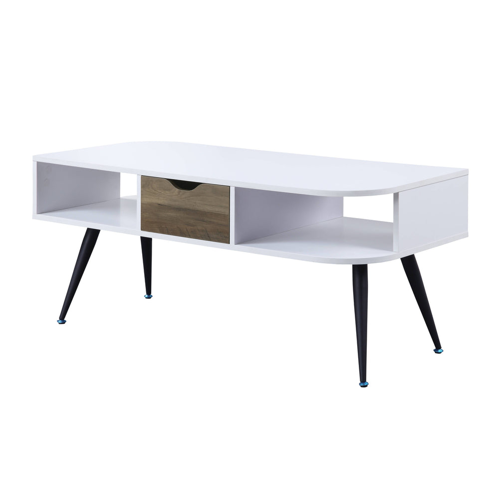 Homeroots 44" Black And White Melamine Veneer And Metal Rectangular Coffee Table With Drawer And Shelf   490563