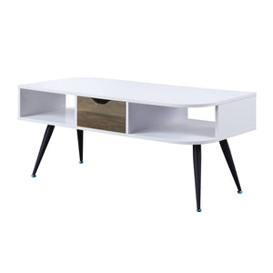 Homeroots 44" Black And White Melamine Veneer And Metal Rectangular Coffee Table With Drawer And Shelf   490563