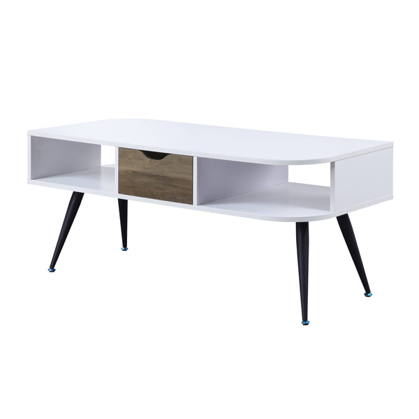 Homeroots 44" Black And White Melamine Veneer And Metal Rectangular Coffee Table With Drawer And Shelf   490563