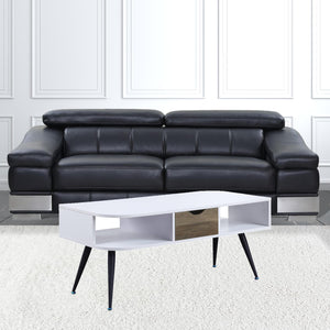 Homeroots 44" Black And White Melamine Veneer And Metal Rectangular Coffee Table With Drawer And Shelf   490563