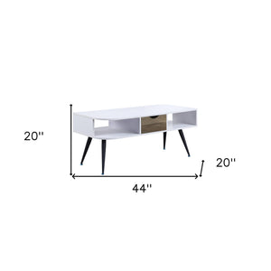 Homeroots 44" Black And White Melamine Veneer And Metal Rectangular Coffee Table With Drawer And Shelf   490563