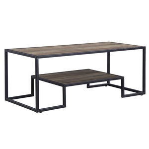 Homeroots 45" Black And Rustic Oak Paper Veneer And Metal Rectangular Coffee Table With Shelf   490565