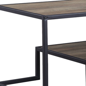 Homeroots 45" Black And Rustic Oak Paper Veneer And Metal Rectangular Coffee Table With Shelf   490565