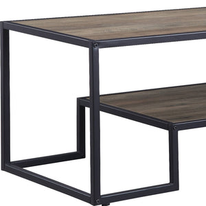 Homeroots 45" Black And Rustic Oak Paper Veneer And Metal Rectangular Coffee Table With Shelf   490565