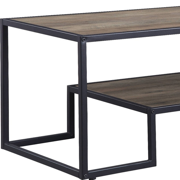 Homeroots 45" Black And Rustic Oak Paper Veneer And Metal Rectangular Coffee Table With Shelf   490565