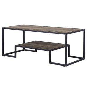 Homeroots 45" Black And Rustic Oak Paper Veneer And Metal Rectangular Coffee Table With Shelf   490565